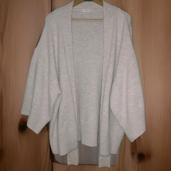 MANGO Oversized Beige Cardigan Sweater M/L Tie-Front Relaxed Boho Knit Cotton - Picture 3 of 5